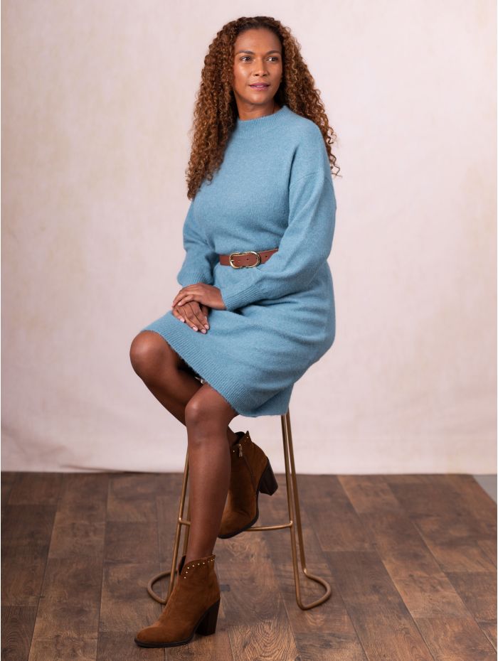 Malika Wool Blend Jumper Dress in Teal