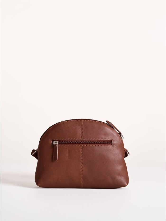 Elterwater curved Leather Cross Body Bag in Cognac