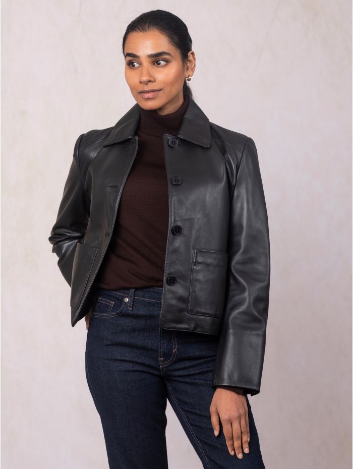 Kendal Collared Leather Jacket in Black