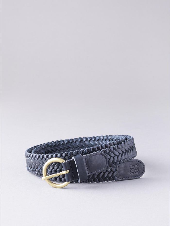 Waverton Leather Woven Belt in Navy
