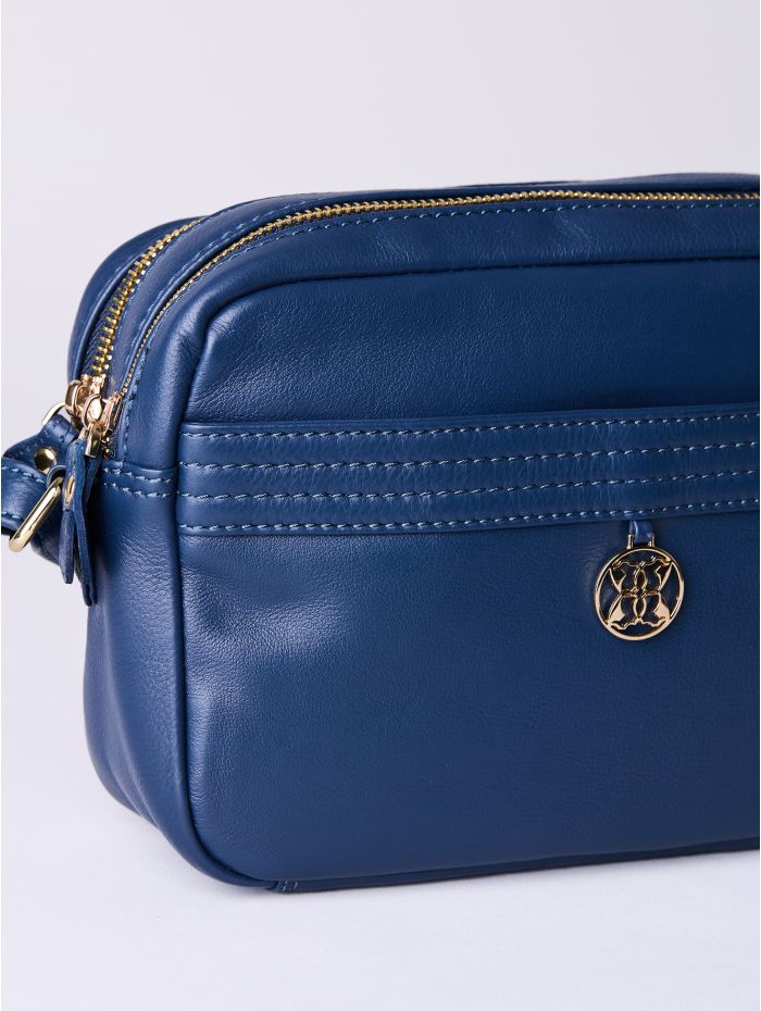 Cartmel Boxy Leather Cross Body Bag in Navy
