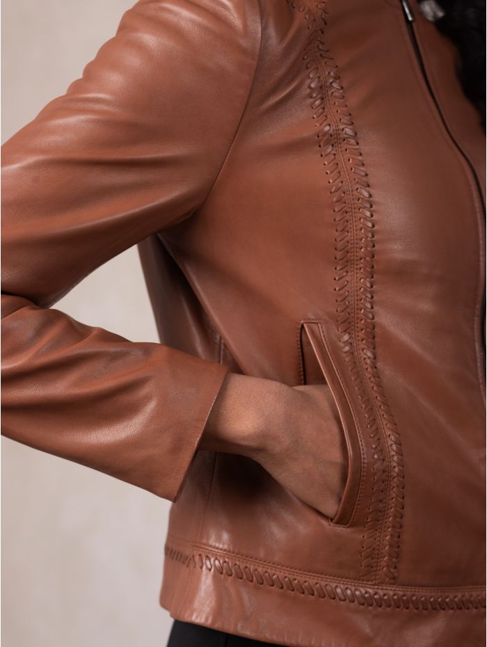 Annaside Leather Jacket in Tan