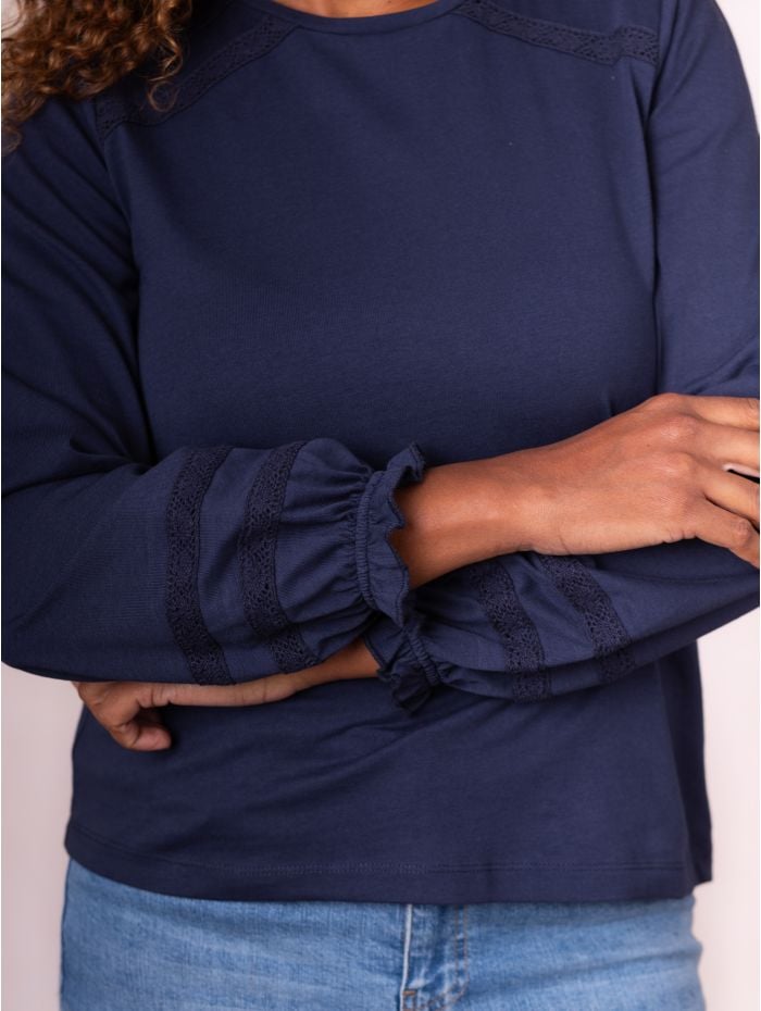 Vala Lace Detail Top in Navy