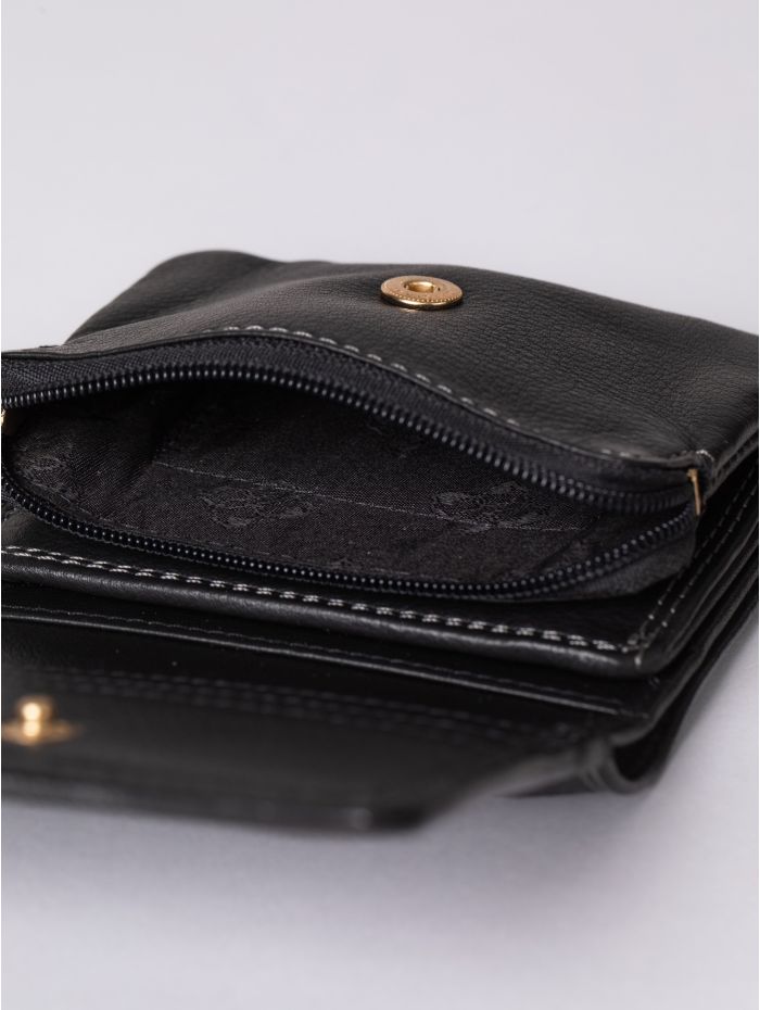 Small Leather Flapover Purse in Black