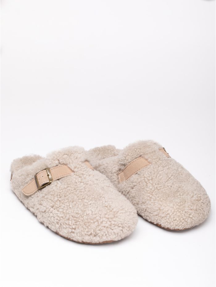 Sheepskin Wool Buckle Clog Slippers in Grey