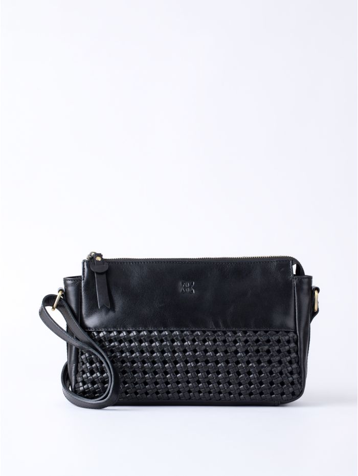 Waverton Woven Leather Cross Body Bag in Black