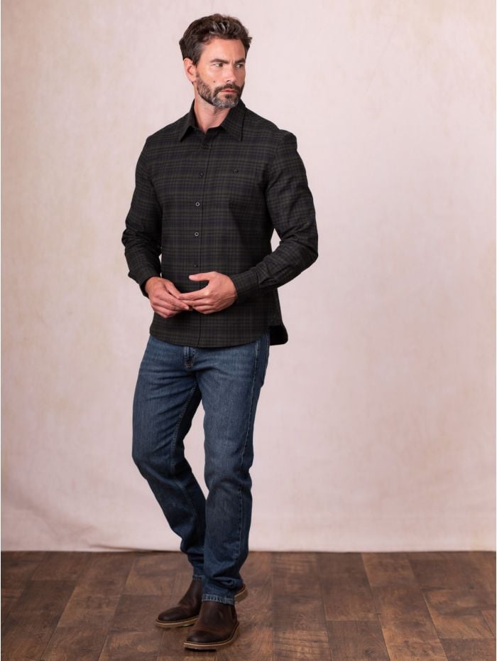 Keswick Cotton Checked Shirt in Dark Green