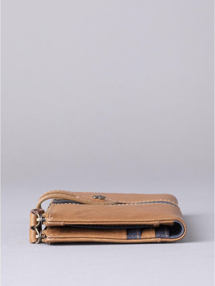 Hartsop Leather Double Zip Purse in Tan & Navy