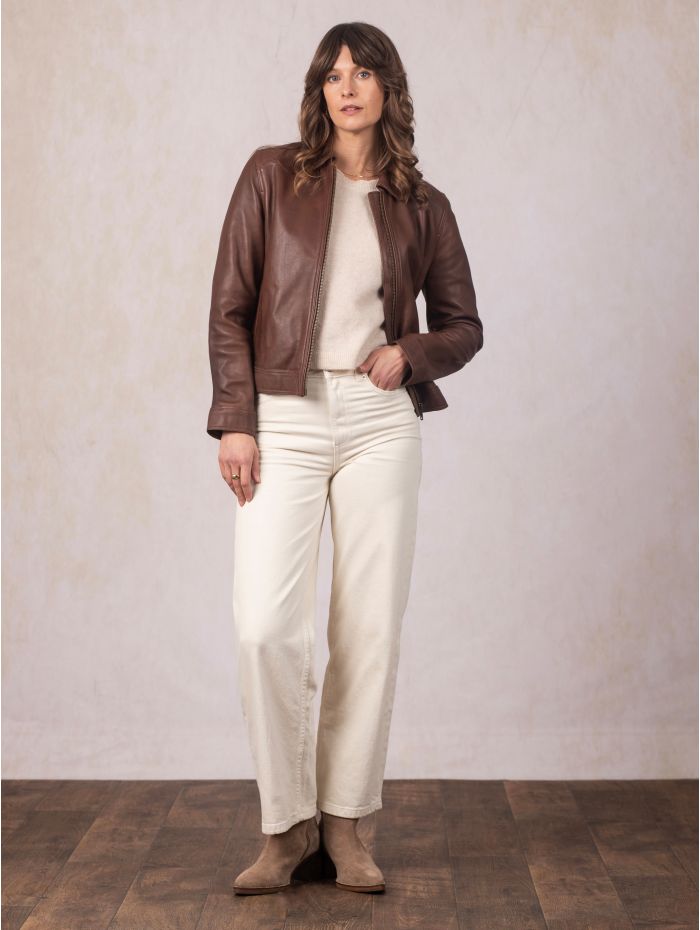 Crosthwaite Collared Leather Jacket in Chocolate
