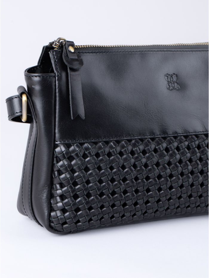 Waverton Woven Leather Cross Body Bag in Black