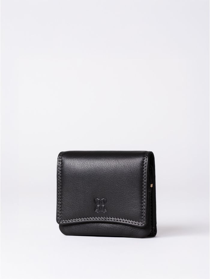 Small Leather Flapover Purse in Black