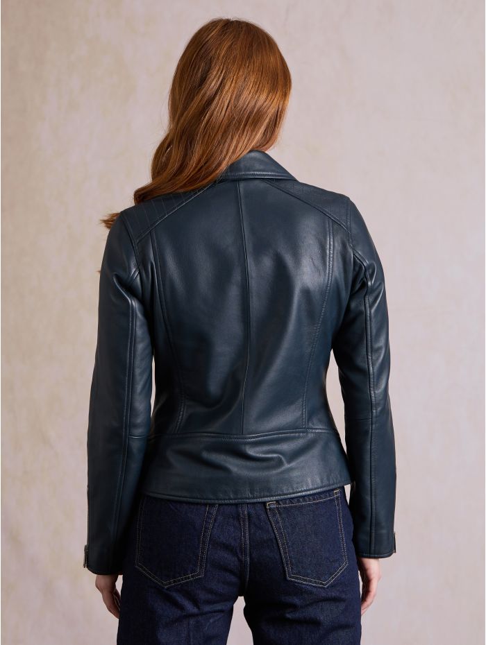 Tarraby Leather Biker Jacket in Navy