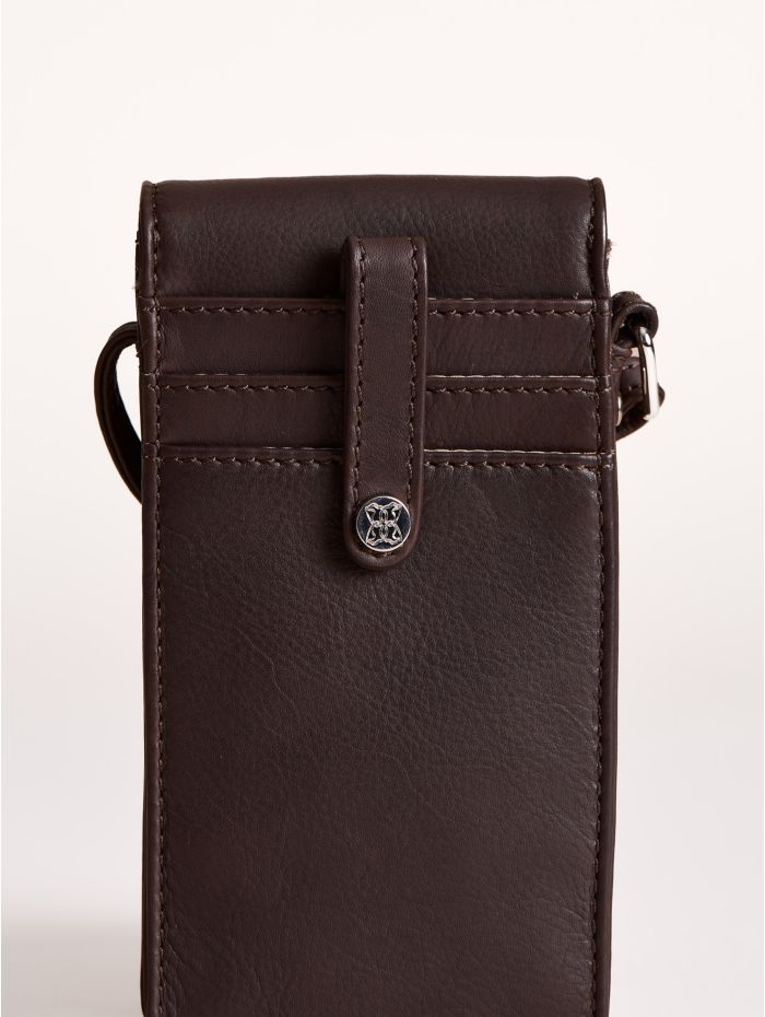 Bowness Leather Cross Body Phone Pouch in Brown