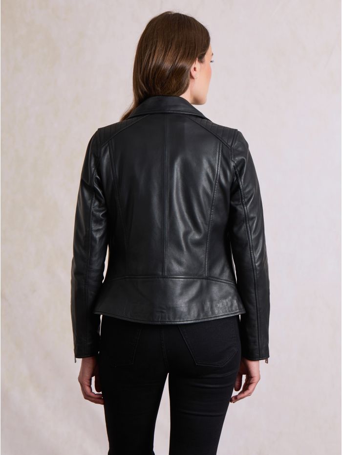 Tarraby Leather Biker Jacket in Black