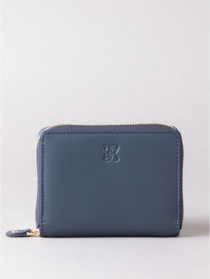 Small Leather Zip Purse in Navy