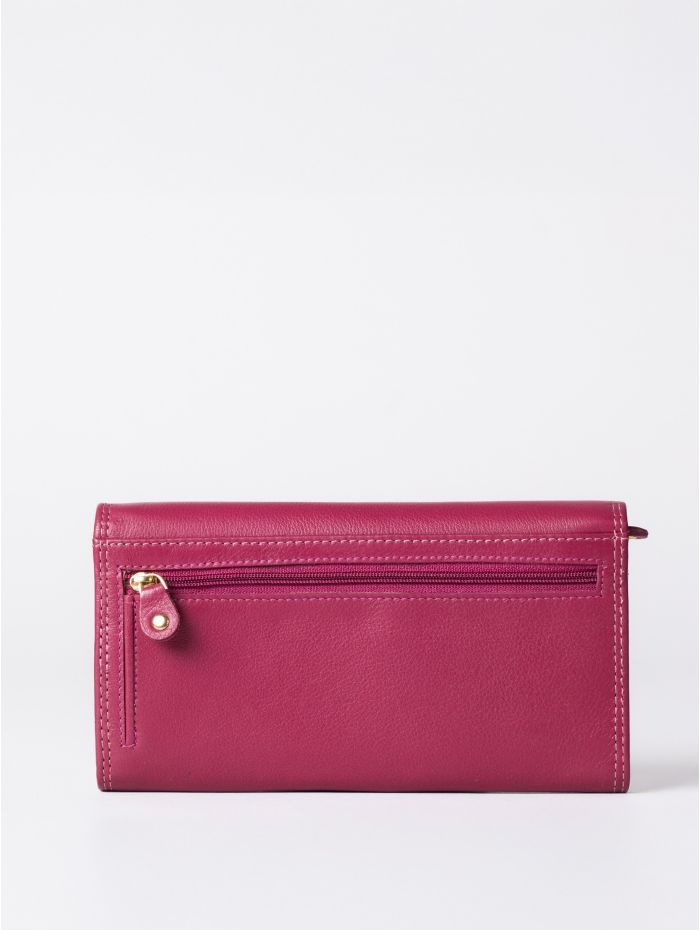 Large Leather Purse in Cranberry Pink
