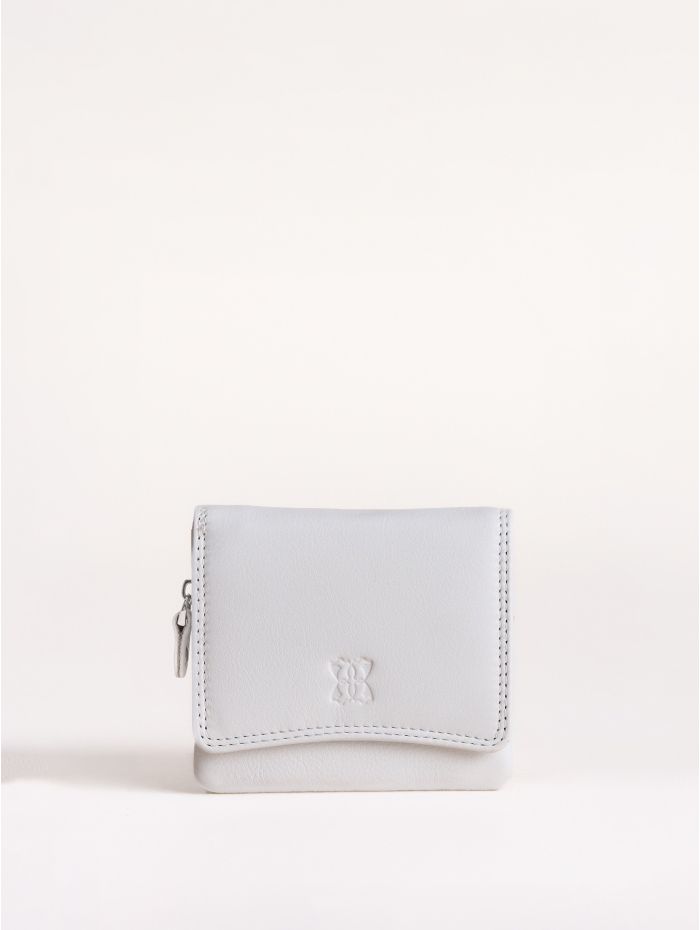 Small Leather Flapover Purse in White