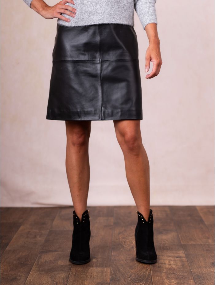 Leather A-Line Mini Skirt in Black
