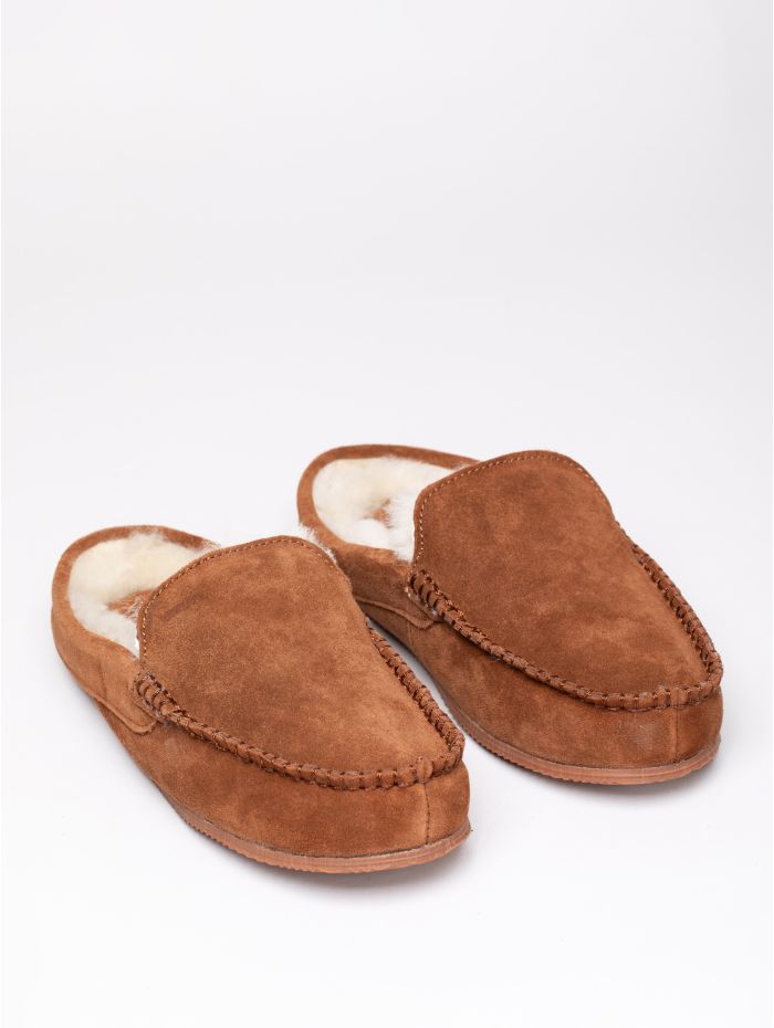 Sheepskin Moccasin Slider Slippers in Tan