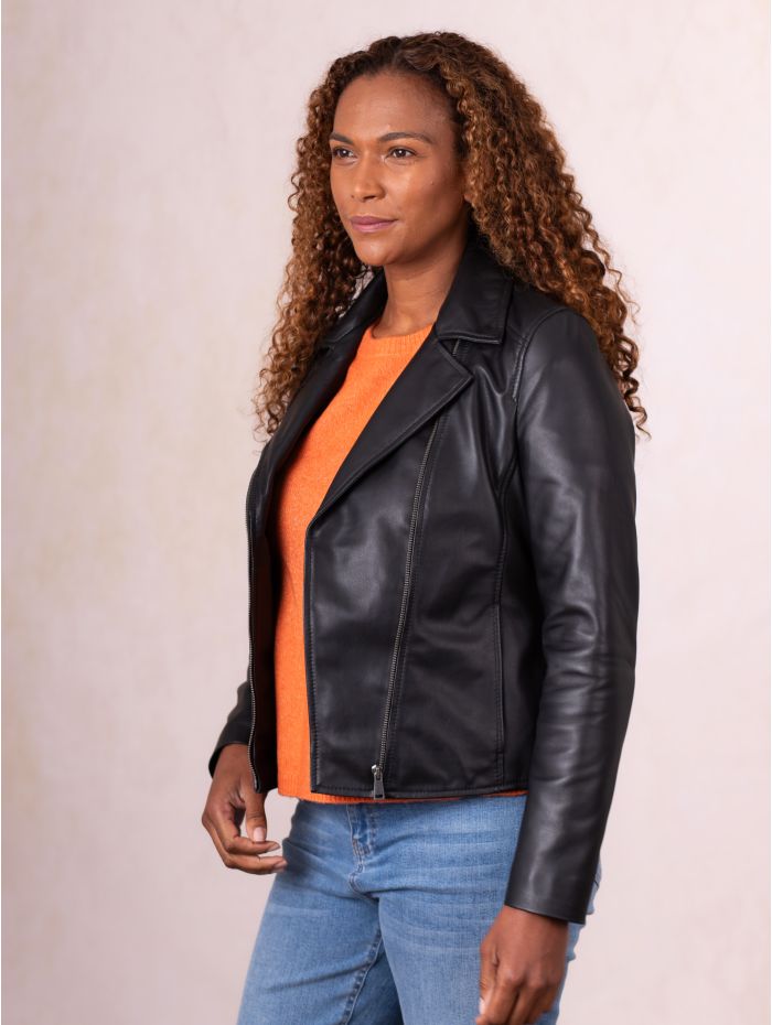 Thirlend Leather Biker Jacket in Black