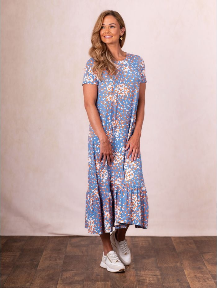 Romilly Short Sleeve Midi Dress in Blue