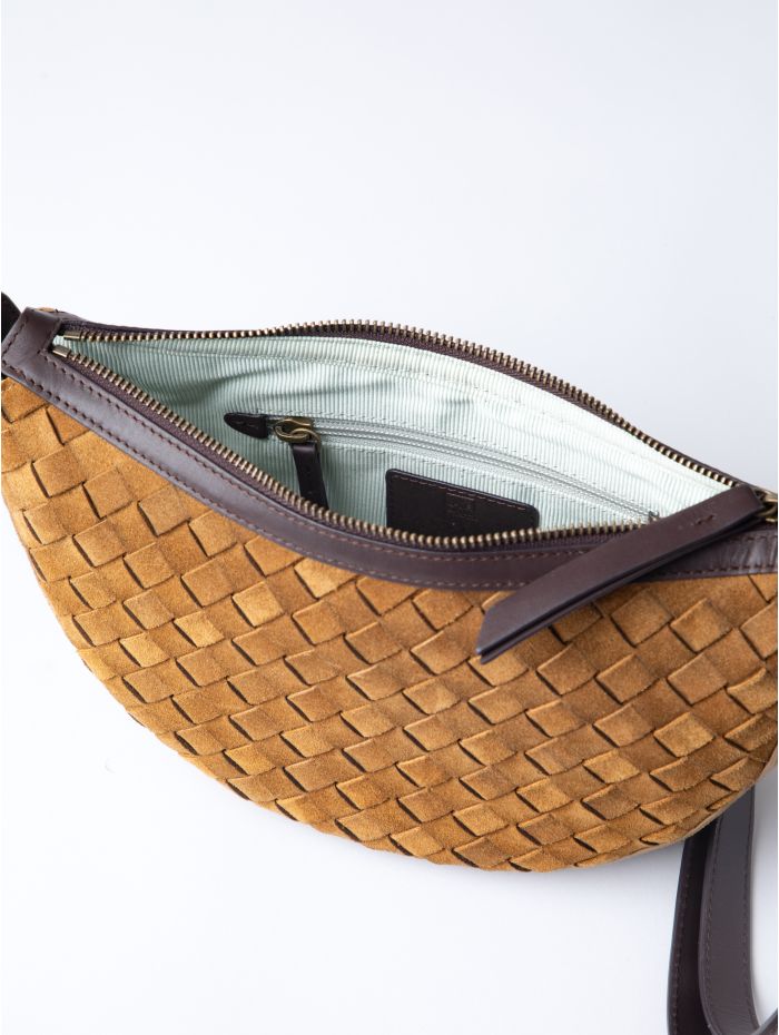 Mirehouse Suede Sling Bag in Cognac