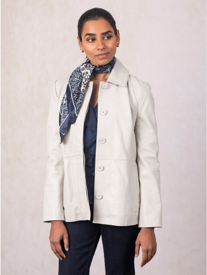 Mawbray Collared Leather Jacket in Parchment