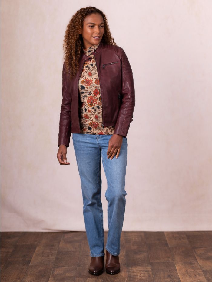 Buttermere Leather Racer Jacket in Burgundy