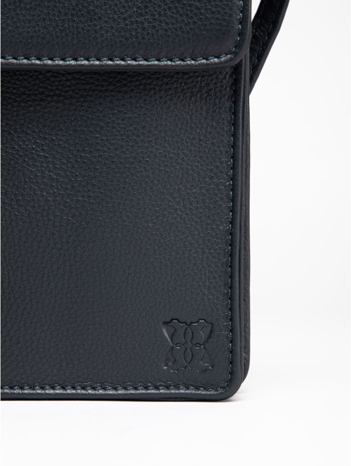 Bowness Leather Cross Body Phone Pouch in Navy