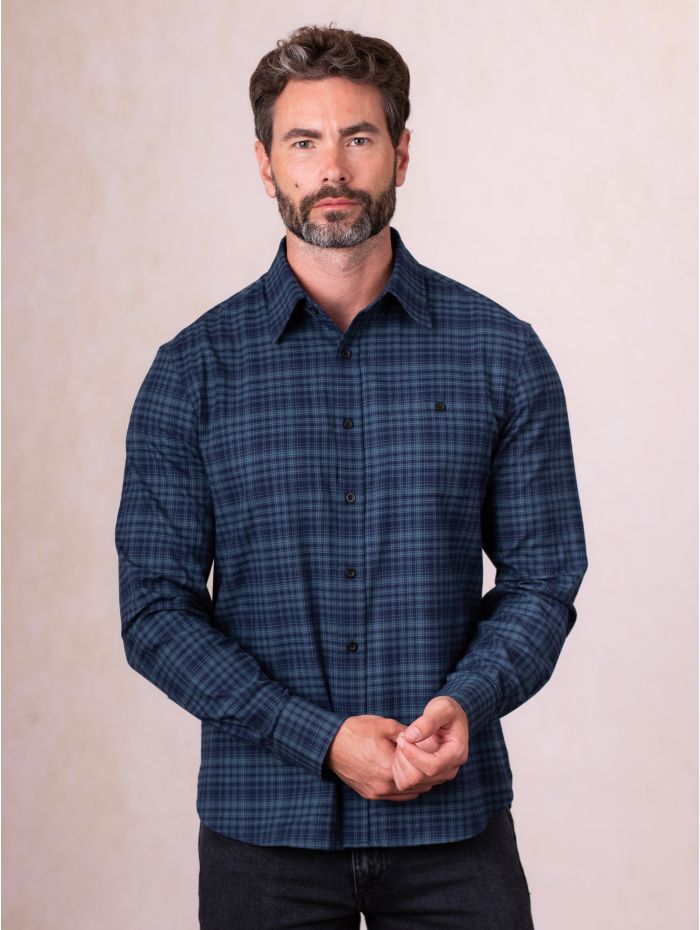 Keswick Cotton Checked Shirt in Blue