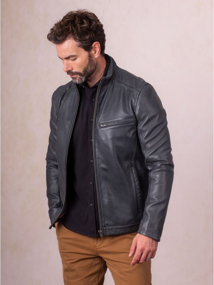 Penton Leather Jacket in Graphite Blue