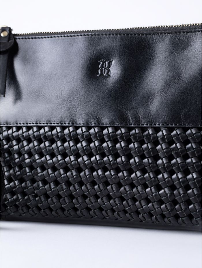 Waverton Woven Leather Cross Body Bag in Black