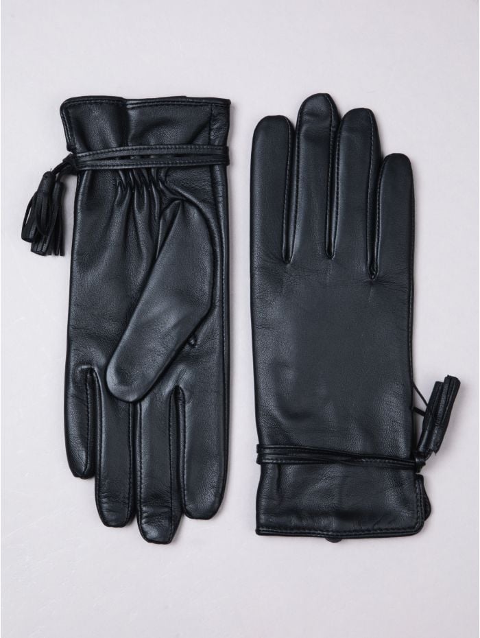 Tarraby Tassel Leather Gloves in Black