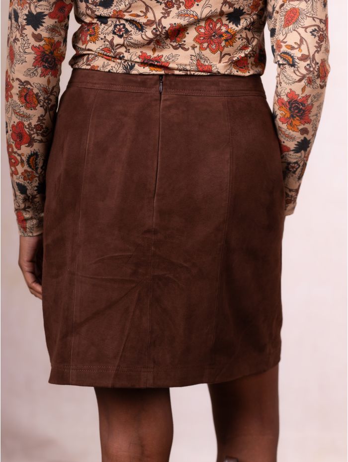 Suede A-Line Mini Skirt in Chocolate Brown