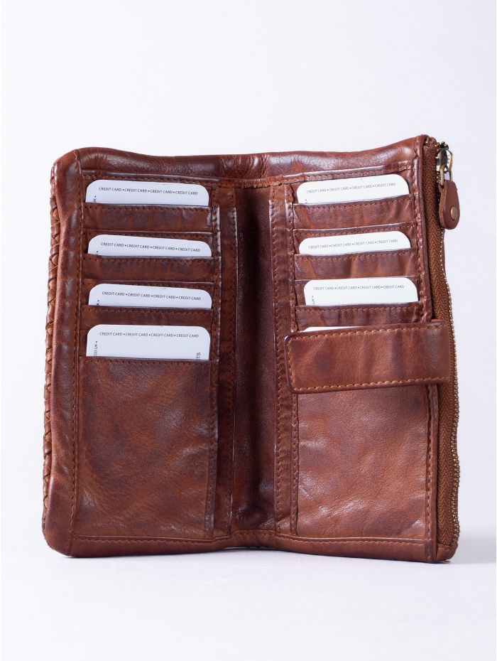 Wreay Large Leather Tab Purse in Cognac
