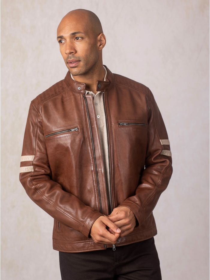 Charlie II Leather Racer Jacket in Cognac | Lakeland Leather