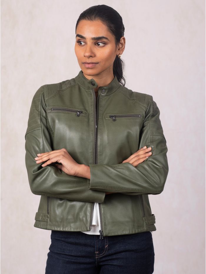 Buttermere Leather Racer Jacket in Green