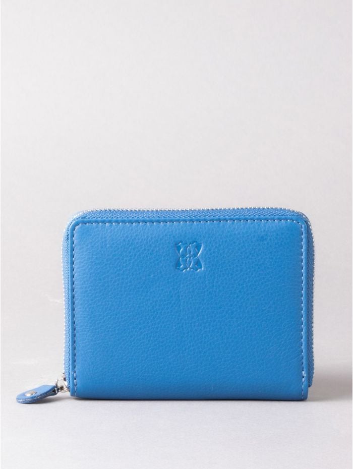 Small Leather Zip Purse in Blue