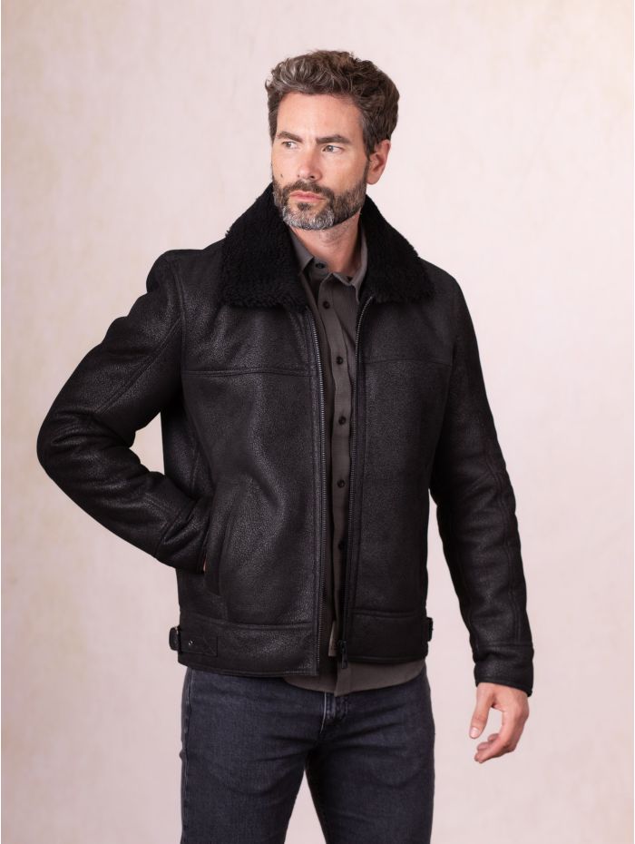 Harrier Sheepskin Flying Jacket in Black | Lakeland Leather
