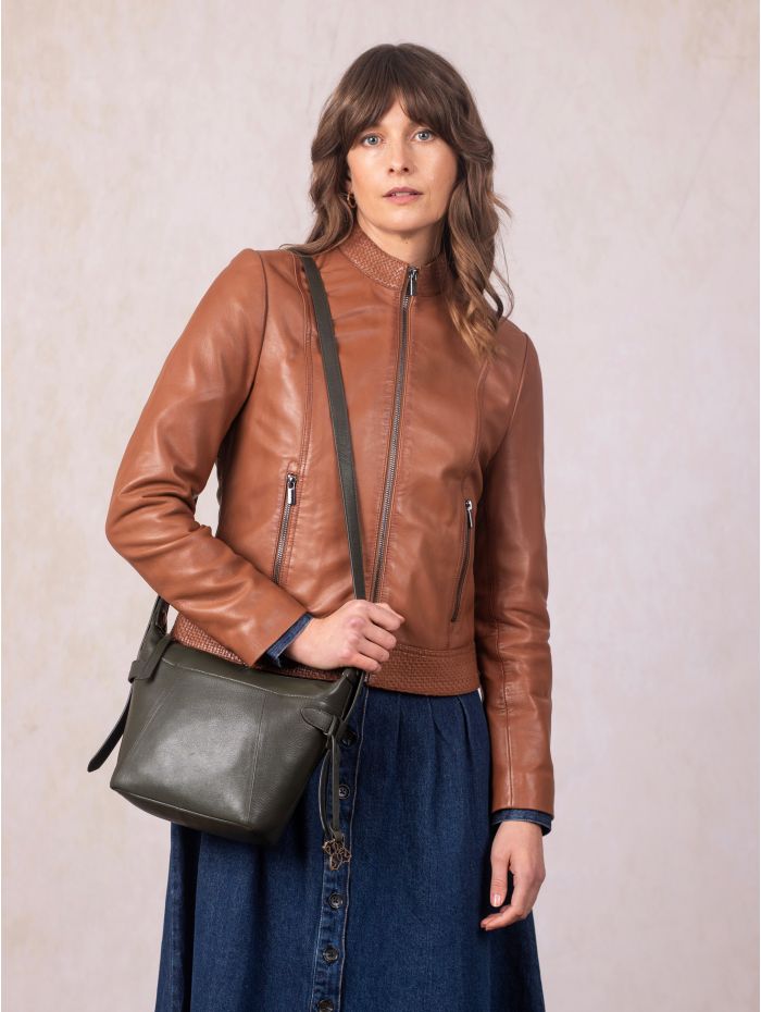 Newby Leather Cross Body Bag in Green