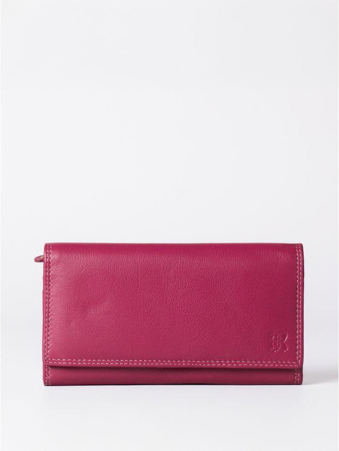 Large Leather Purse in Cranberry Pink