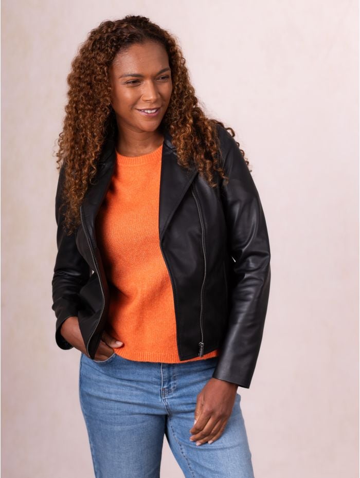 Thirlend Leather Biker Jacket in Black