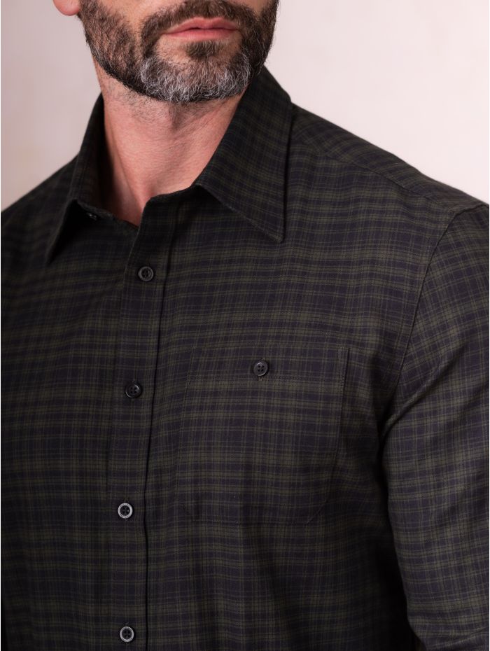 Keswick Cotton Checked Shirt in Dark Green