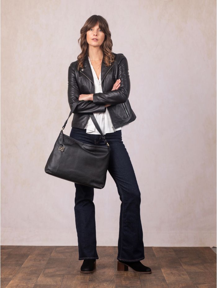 Howgill Leather Hobo Bag in Black