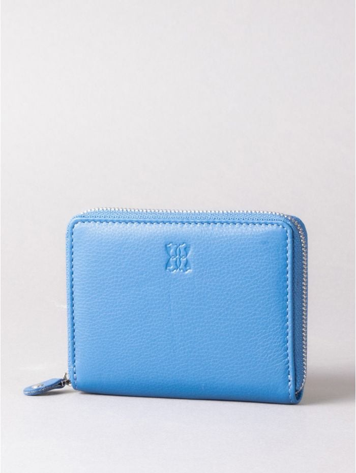 Small Leather Zip Purse in Blue