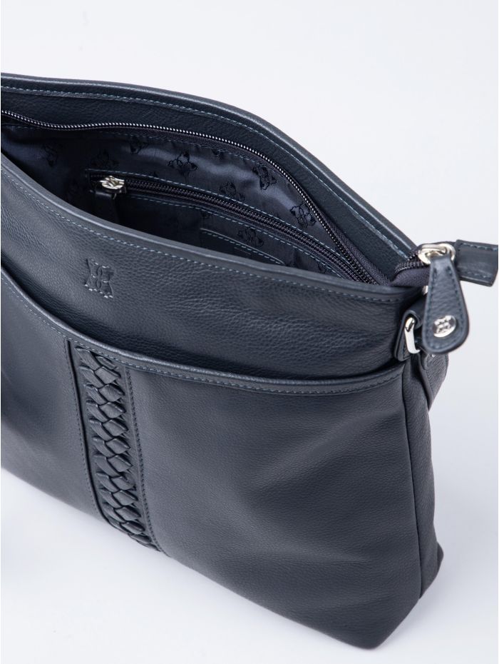 Farlam Leather Cross Body Bag in Navy