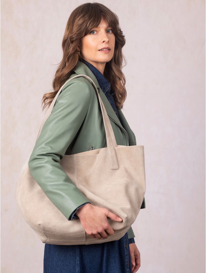 Santon Suede Tote Bag in Stone