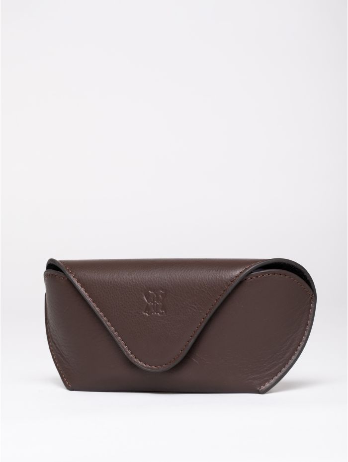 Flapover Leather Glasses Case in Brown