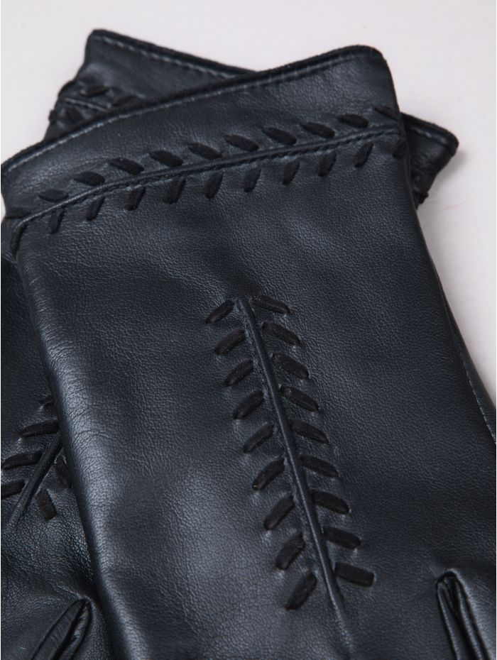 Suzie Stitch Detail Leather Gloves in Black