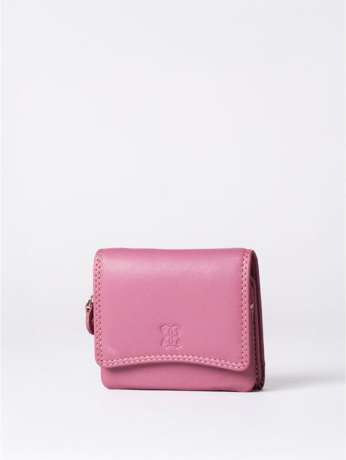 Small Leather Flapover Purse in Mauve